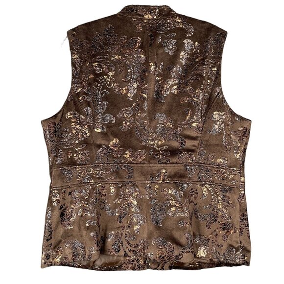 Erin London Vest L Brown Velvet Full Zip Metallic Warm Pockets Cozy Office Work - Picture 9 of 13